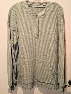 Boutique Seafoam Green LS Pullover Crew Neck Ribbed Top Women's M BRAND NEW